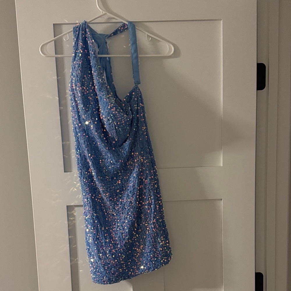 Amazon Blue One Shoulder Dress with Sequin Details